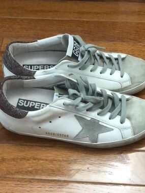 Golden Goose White & Gray Low-Top Leather Sneakers